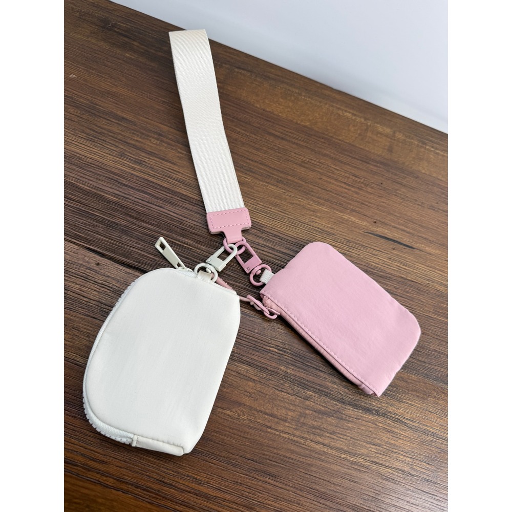 Dual Pouch Wristlet Pink Peony White Opal Two Tone Keychain Bag